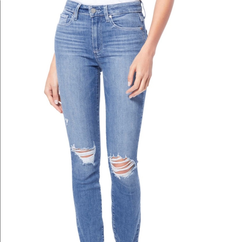 PAIGE Transcend Hoxton Ripped High waist Ankle Skinny jeans. Size 32 barely worn